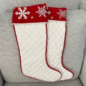 SET of 2 Vintage Quilted Snowflake Holiday Stockings